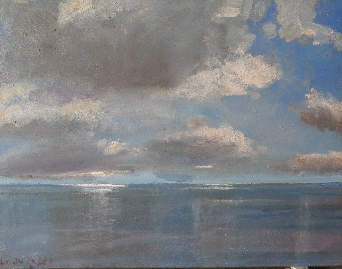 Impressionistic Landscape Oil Painting By Malcolm Ludvigsen, 24 X 18", Sea And Sky, Original Artwork