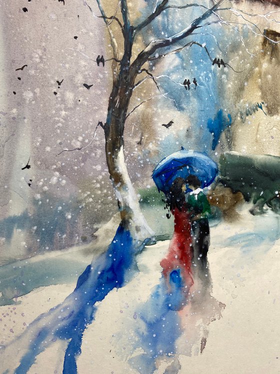 Sold Watercolor “Romance under snowflakes” perfect gift