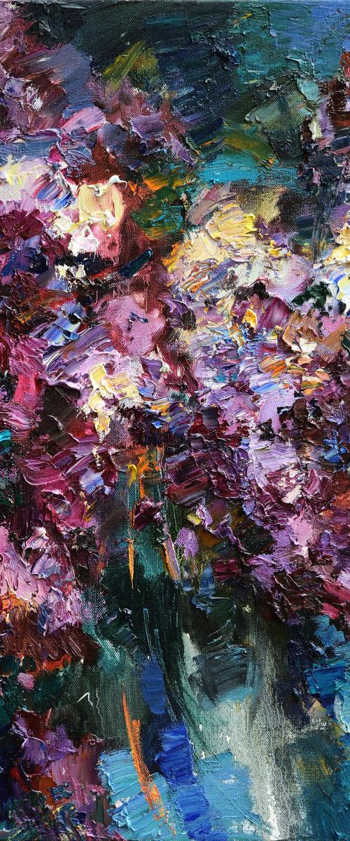 Lilac bouquet - 70 x 70 cm - Original oil painting by Anastasiia Valiulina