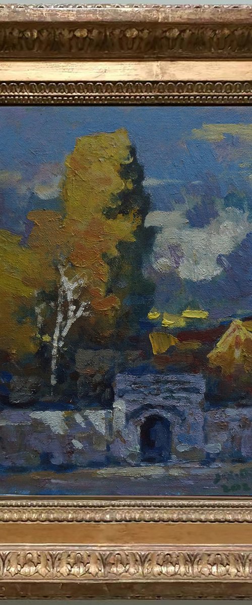 Original Oil Painting Wall Art Signed unframed Hand Made Jixiang Dong Canvas 25cm × 20cm Landscape Trees in the Wind South Park Oxford Small Impressionism Impasto by Jixiang Dong