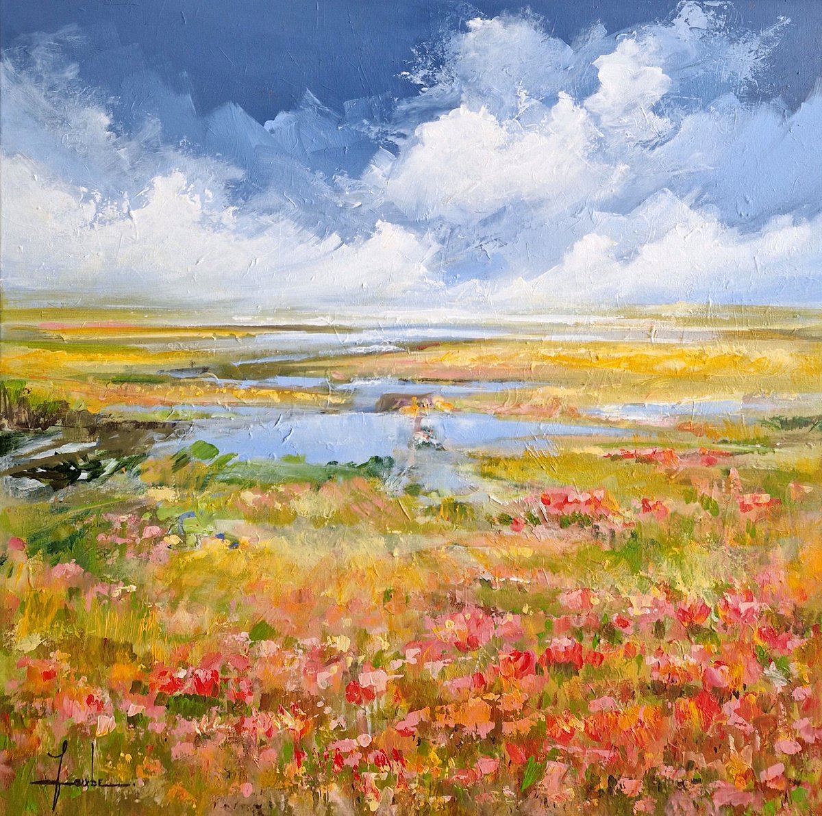 Impressionistic Landscape Acrylic Painting By Irina Laube, 31 X 31, Wildflower Serenade, Original Artwork