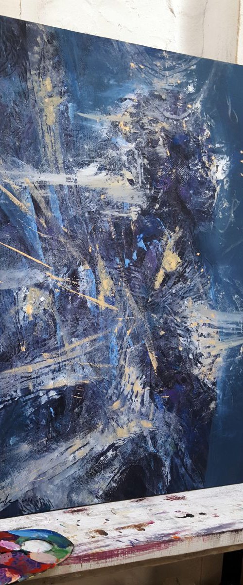 Absolutelly fantastic angel composition blue energy cosmic desire to explore spiritual oneiric afordable masterpiece by Ovidiu Kloska by Kloska Ovidiu