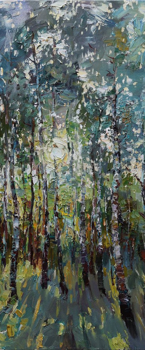 Birch trees Original Oil painting 60 x 90 cm FREE SHIPPING by Anastasiia Valiulina