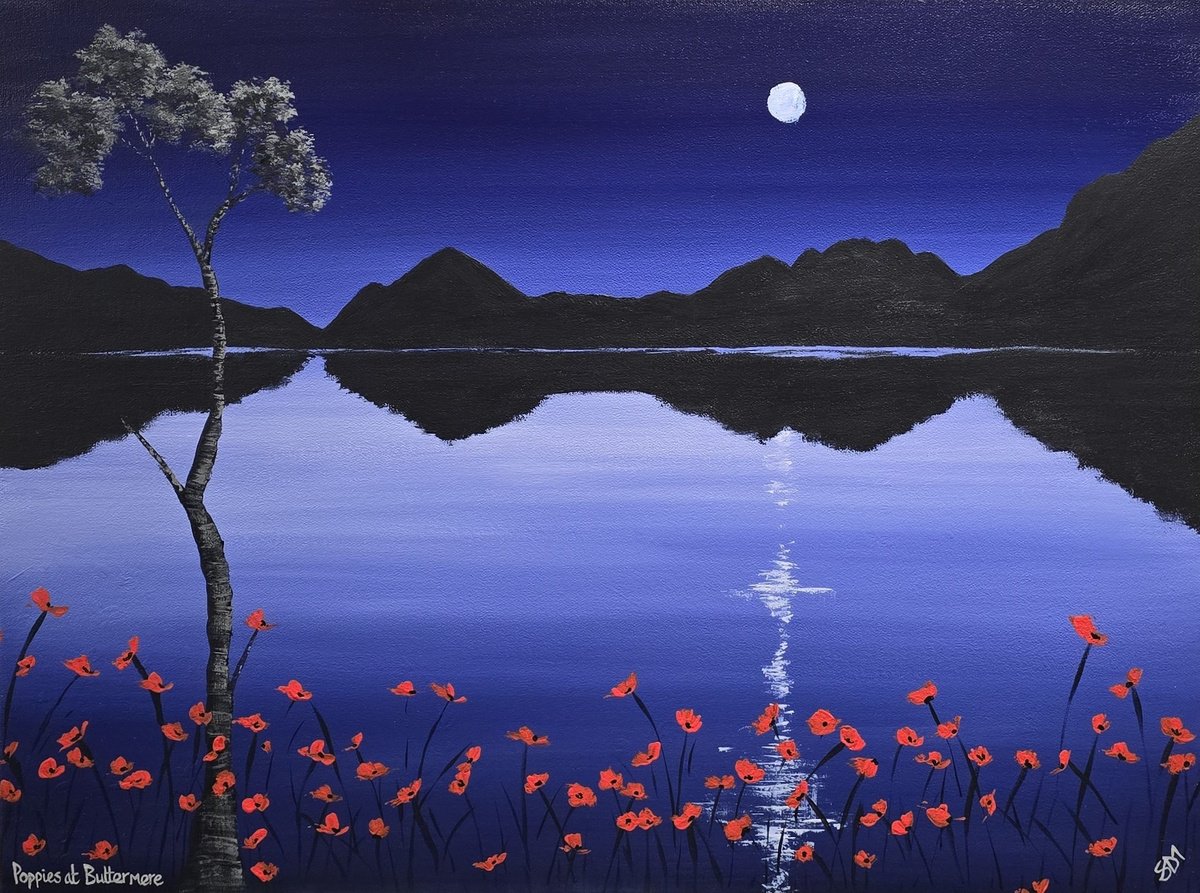 Organic Landscape Acrylic Painting By Sam Martin, 24 X 18", Poppies At Buttermere, Original Artwork