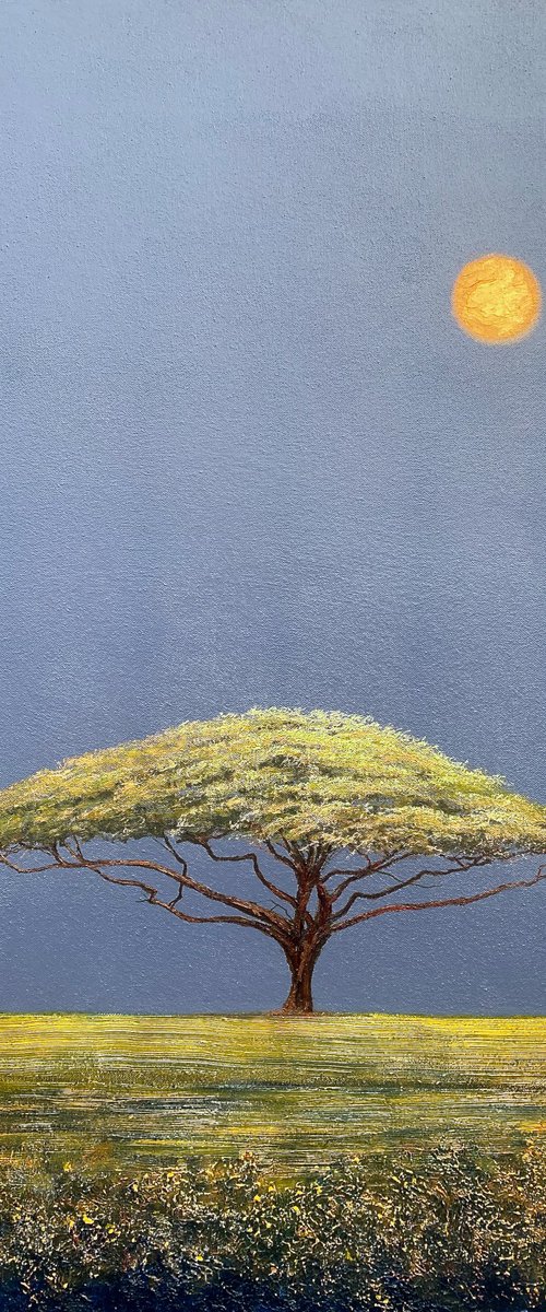 'Acacia Tree in a Surreal Landscape II" Large Oil Painting on Canvas by Simon Jones