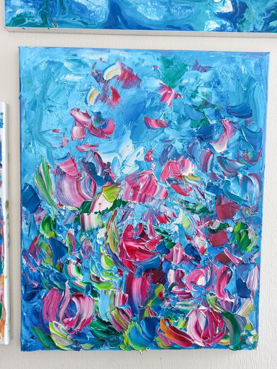 Blue Pink Floral Painting