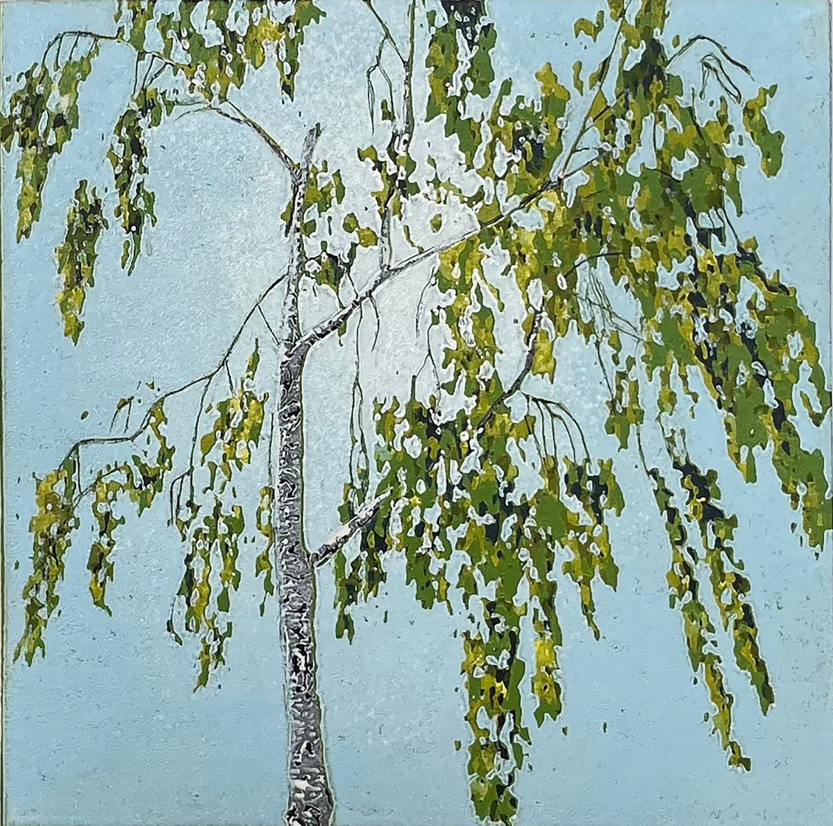 Birch Tree Linocut Print by C Staunton