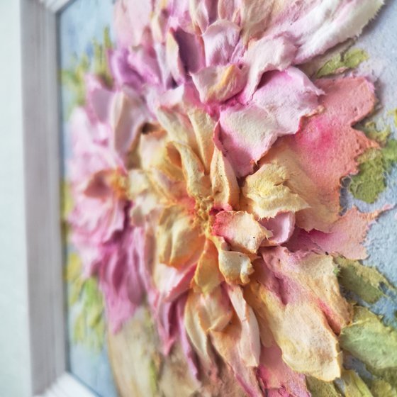 Blush pink and yellow peony bouquet sculpture painting