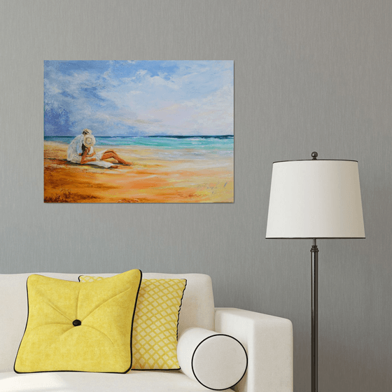 Original oil painting ''Love by the sea''