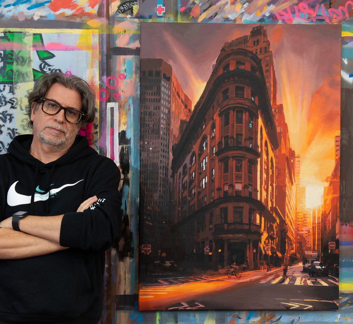 Photorealistic Cityscapes Acrylic Painting By Marco Barberio, 28 X 39", Delmonics 2025, Original Artwork