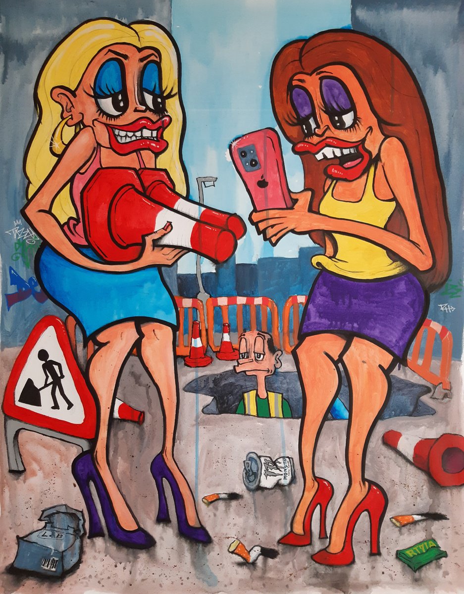 Urban And Pop Portrait Acrylic Painting By Ross Hendrick, 36 X 46", Sillycone Implants, Original Artwork