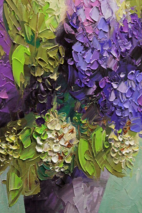 Lilac Purple Flowers, Oil Flower Bouquet ABSTRACT ORIGINAL Painting Contemporary Textured Palette Knife
