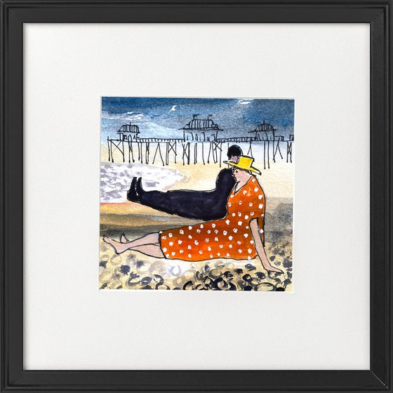 Bright dress on the beach by the Pier Framed