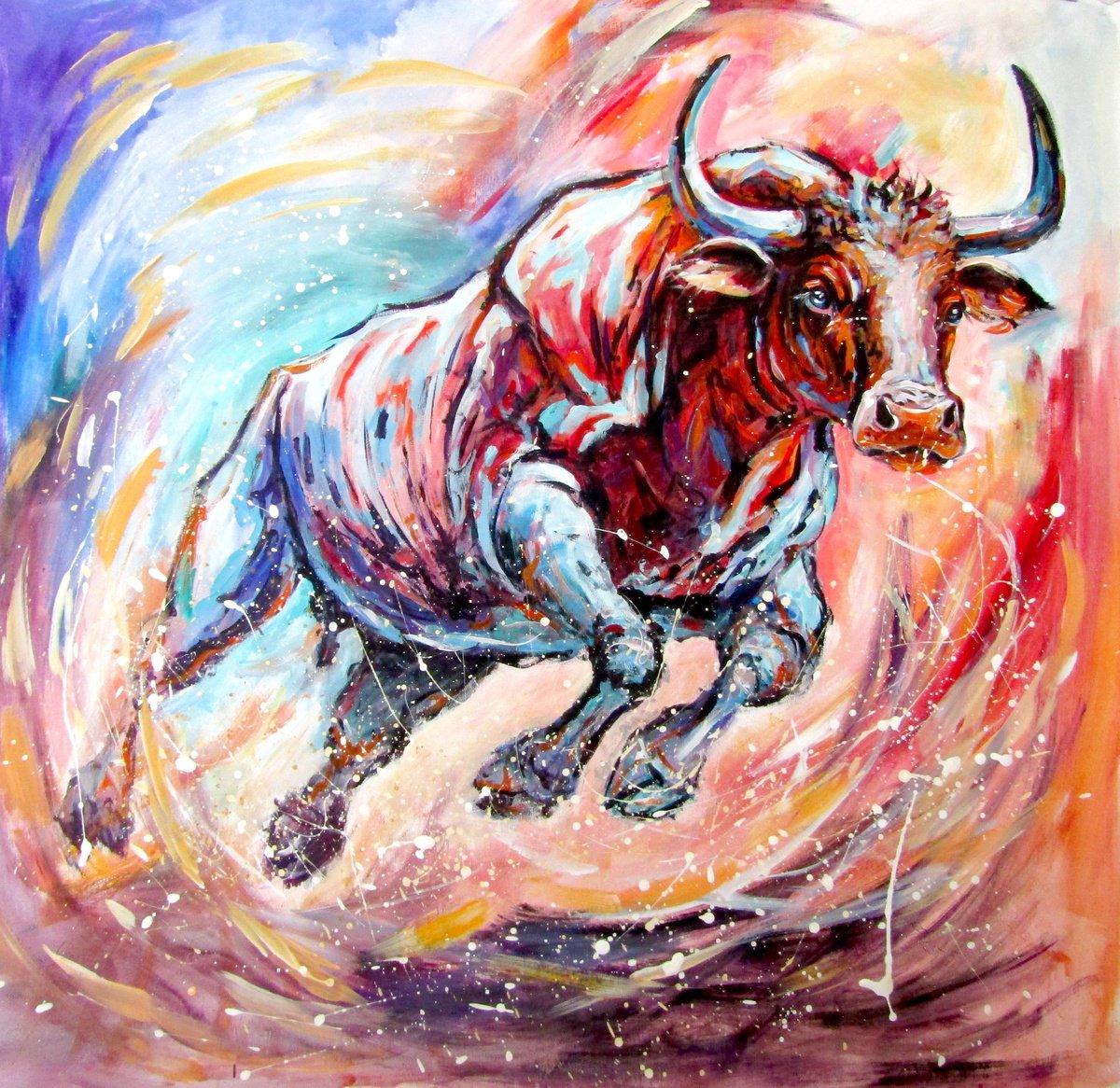 Running Bull Iii By Kovacs Anna Brigitta, 39 X 39, Artwork For Sale On Artfinder