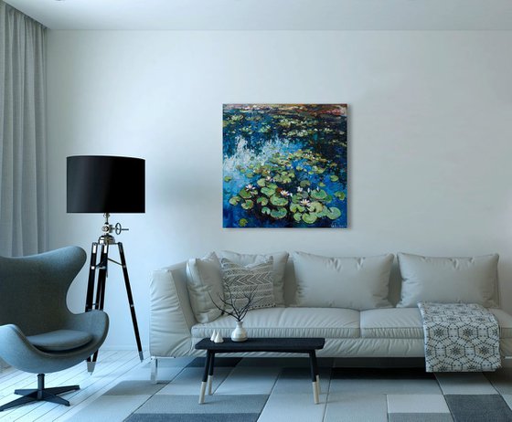 White Water Lilies - Original Oil painting - FREE SHIPPING Oil painting ...