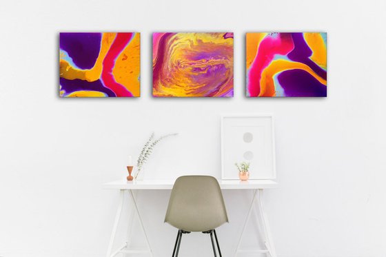 "Mix And Match" - FREE USA SHIPPING - Original Triptych, Abstract PMS Fluid Acrylic Paintings Series - 60" x 16"