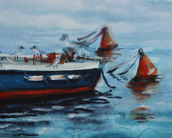 Boat. Original watercolor