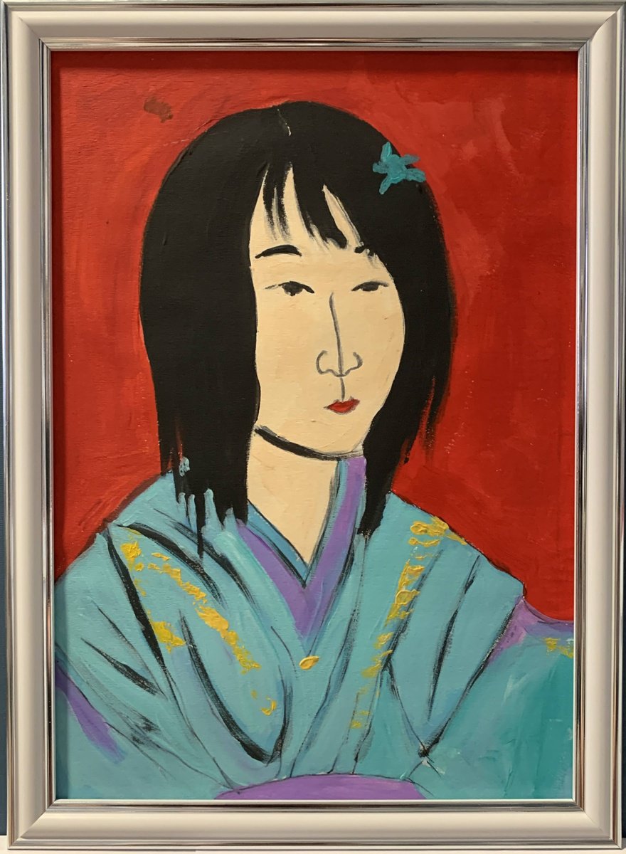 Expressive Portrait Acrylic Painting By Vita Schagen, 9 X 13", Japanese Beauty. Geisha. #5, Original Artwork