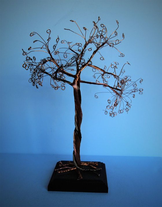 Copper wire tree sculpture