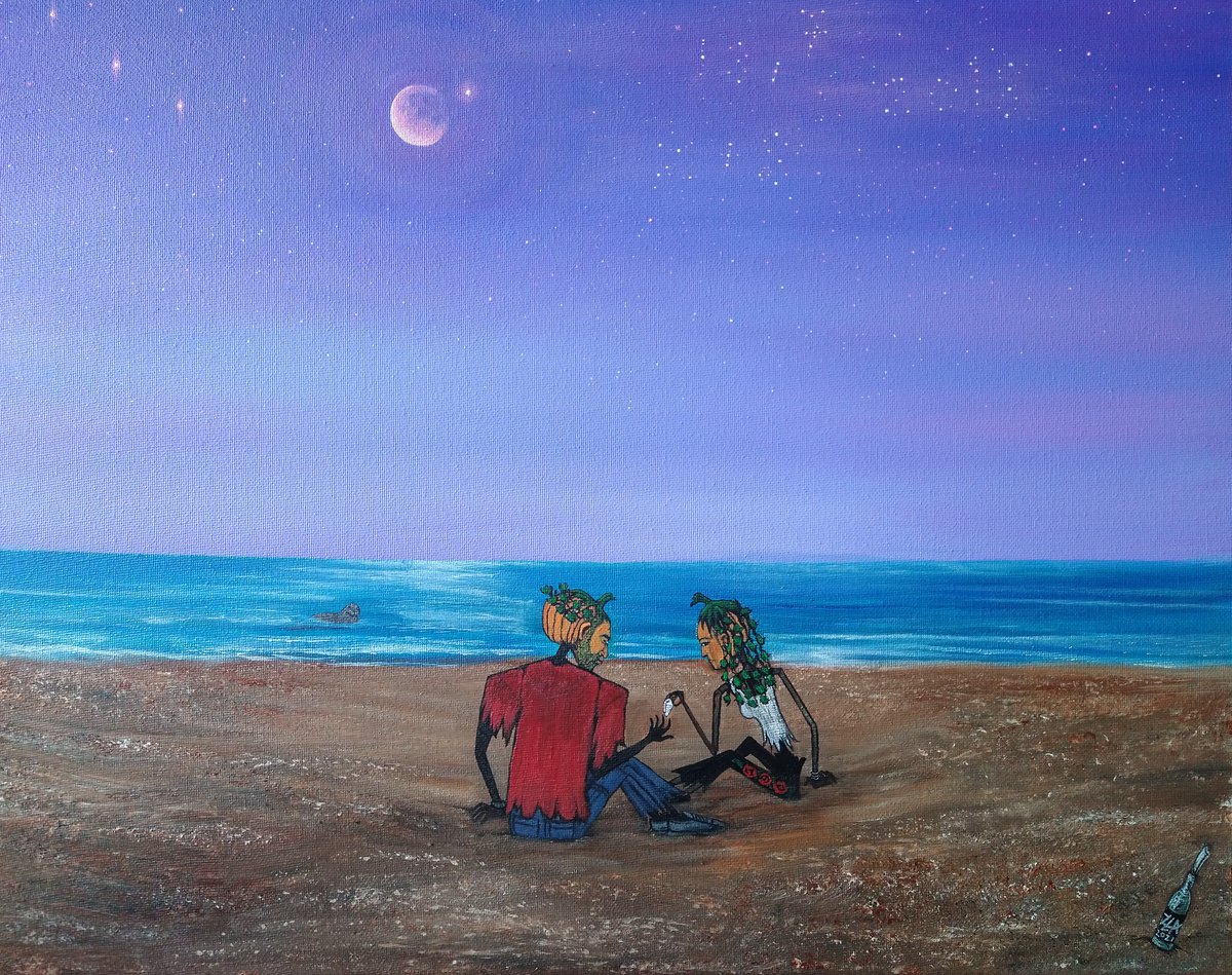 Landscape Acrylic Painting By Zoe Adams, 20 X 16", Scarecrows And The Shell. Original Acrylic Painting By Zoe Adams., Artfinder