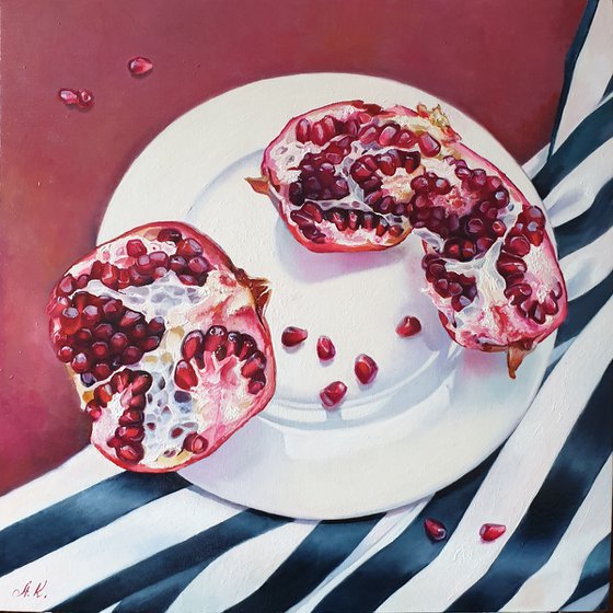 "613"  pomegranate still life  liGHt original painting  GIFT (2021)