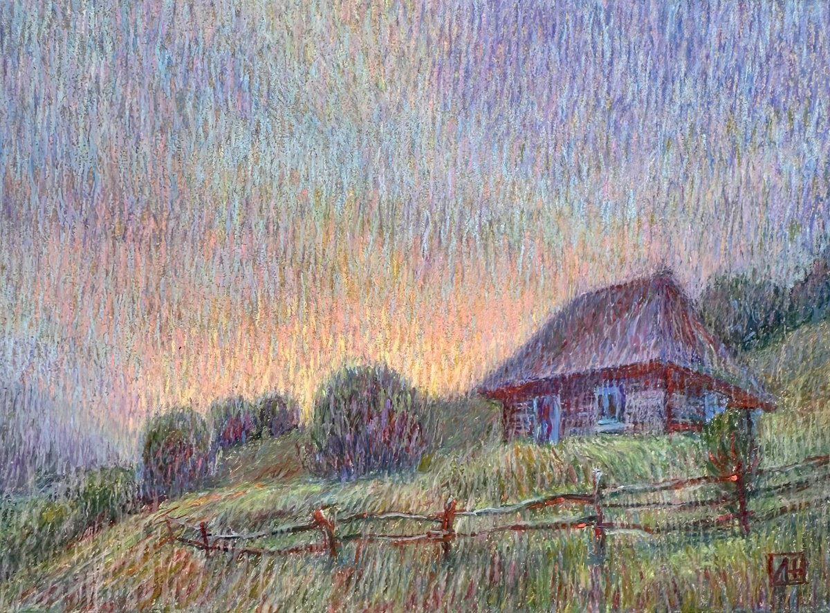 Impressionistic Landscape Pastel Drawing By Nataliia Zaharuk, 12 X 9", Before The Night, Original Artwork