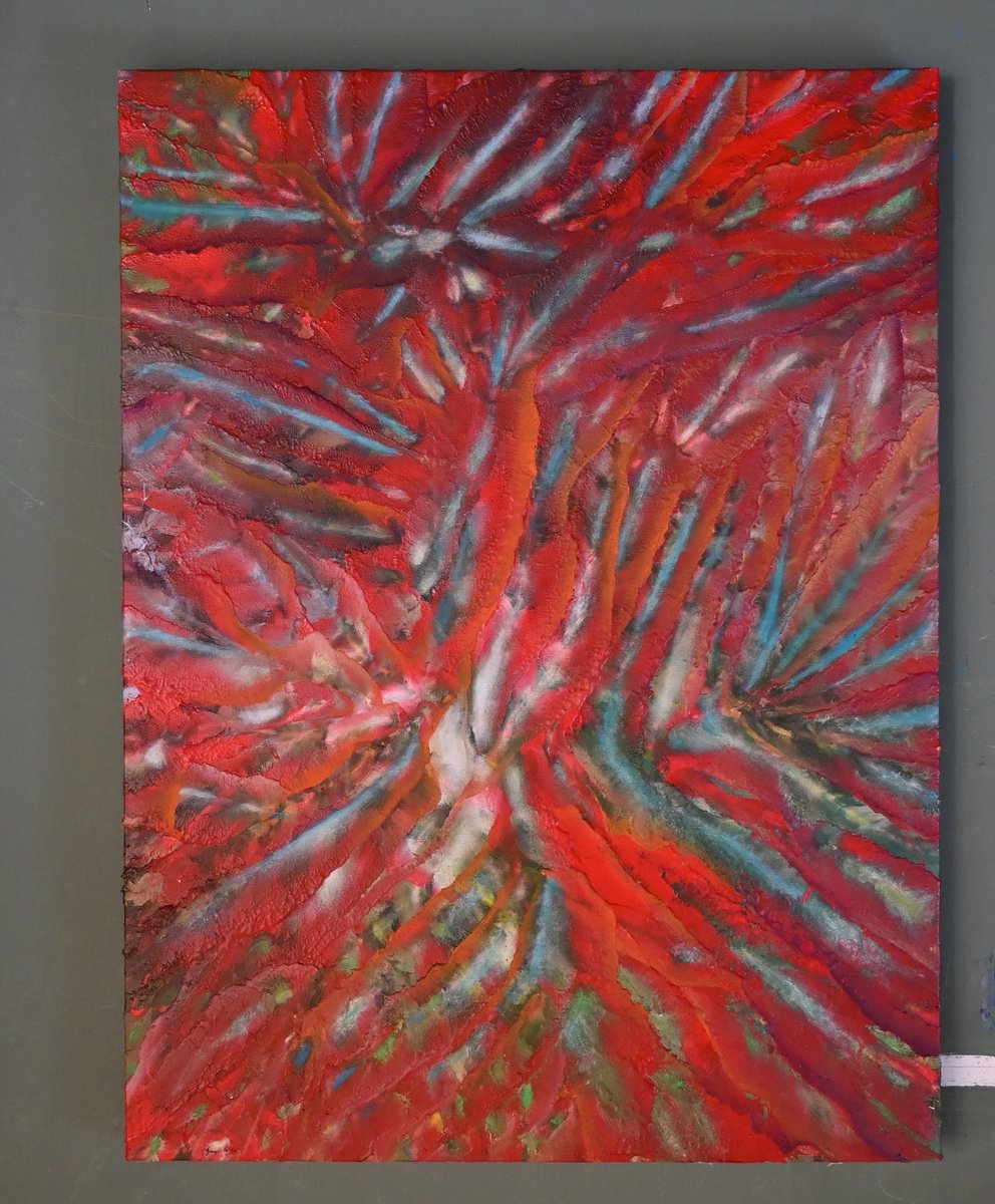 Organic Abstract Painting By Giuseppe Pastore, 24 X 31, Red Kiss, Original Artwork