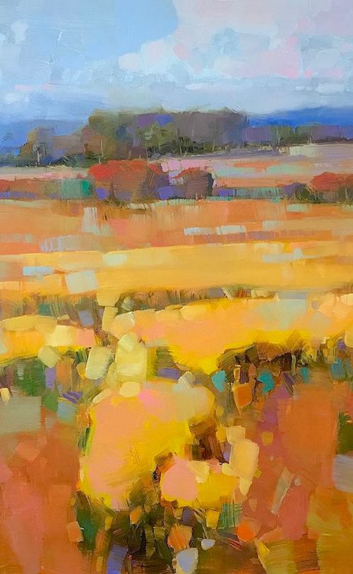 Meadow of Flowers, Landscape oil painting, One of a kind, Signed, Handmade artwork by Vahe Yeremyan