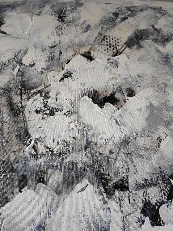 "Serenade in Black and White" XXL abstract flower painting