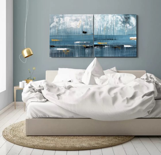 Azure Resonance diptych set gold blue