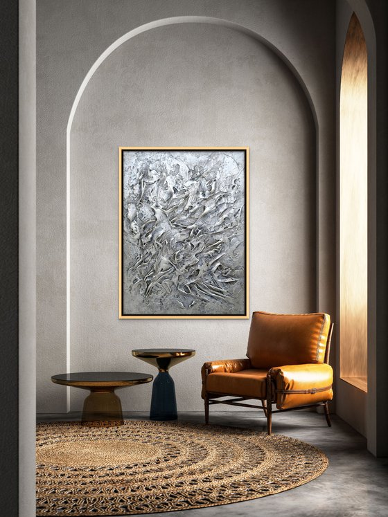 SILVER FANTASY. Abstract Textured Painting