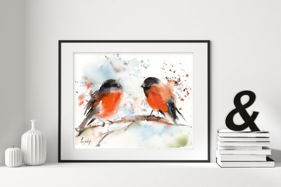 Two Bullfinch Birds