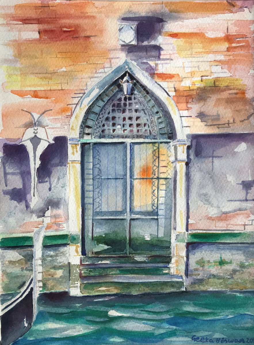 Door in Venice watercolor by Geeta Yerra