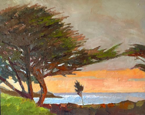 Carmel by the sea oil landscape by Padmaja Madhu