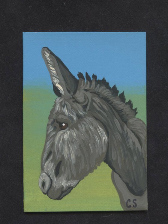 ACEO ATC Original Miniature Painting Donkey Farmyard Art-Carla Smale