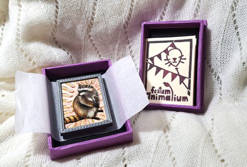 Racoon, part of framed animal miniature series "festum animalium" by Andromachi Giannopoulou