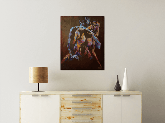Painting  Two passions ,  Nudes man woman, naked figure