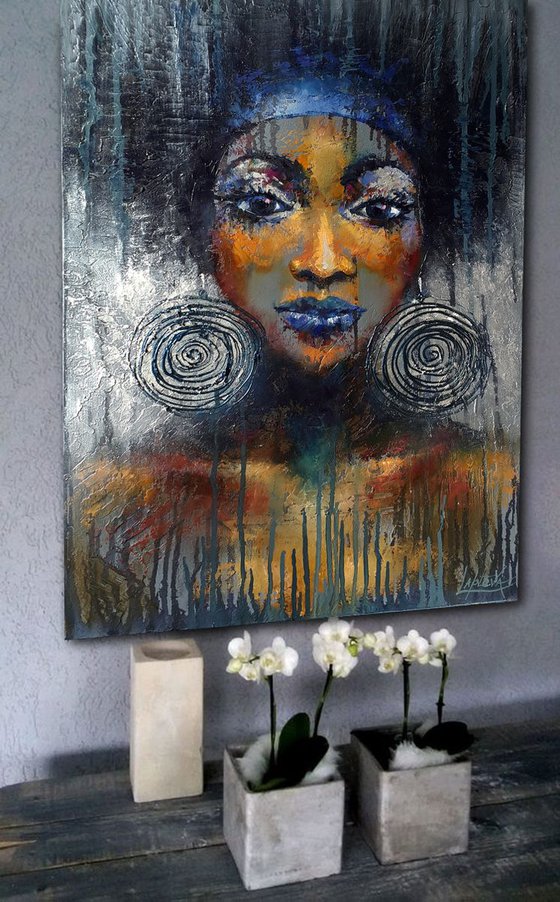 Organic Abstract Portrait - Charm - oil, acrilic painting on canvas, 45x67cm