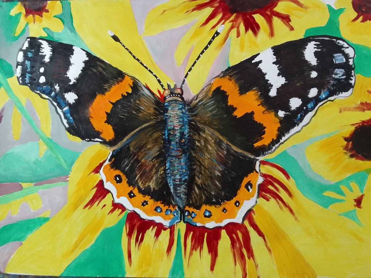 Impressionistic Animal Acrylic Painting By Soso Kumsiashvili, 33 X 24", Butterfly, Original Artwork