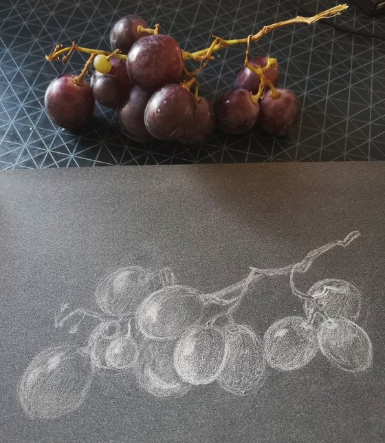 Sicilian black grapes.  24x18 cm. From life. Uve nere siciliane.