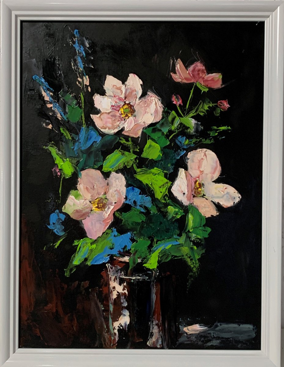 Impressionistic Botanical Oil Painting By Vita Schagen, 13 X 17", Abstract Flowers., Original Artwork