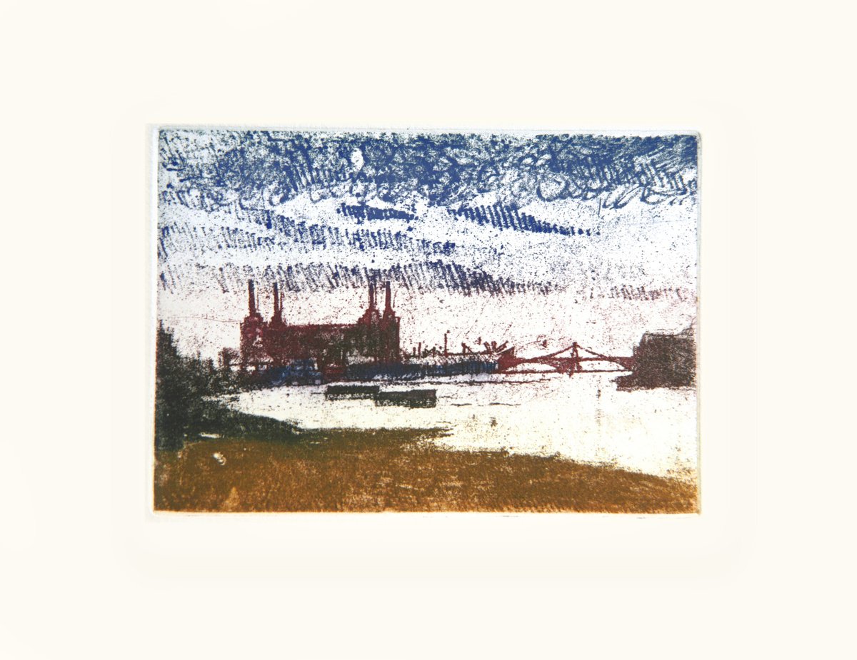 Impressionistic Cityscapes Etchings & Engravings By Isabel Hutchison, 14 X 11, Battersea Power Station, Original Artwork