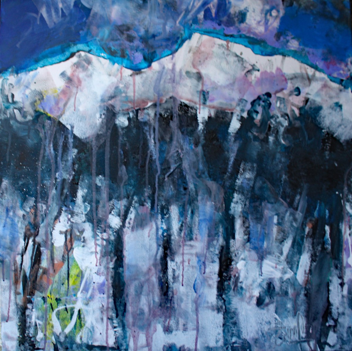 Impressionistic Landscape Acrylic Painting By Jacques Donneaud, 28 X 28, Les Monts Enneiges Ii, Original Artwork