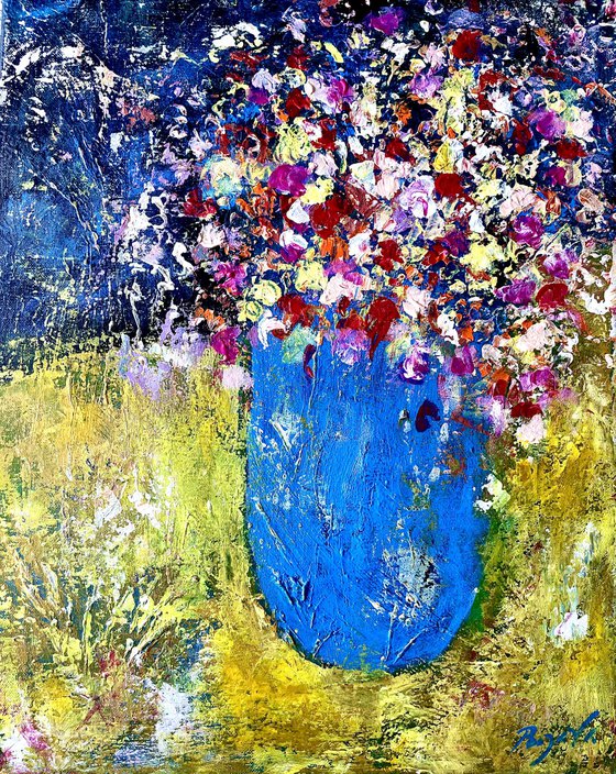 Blue Vase and Summer Flower