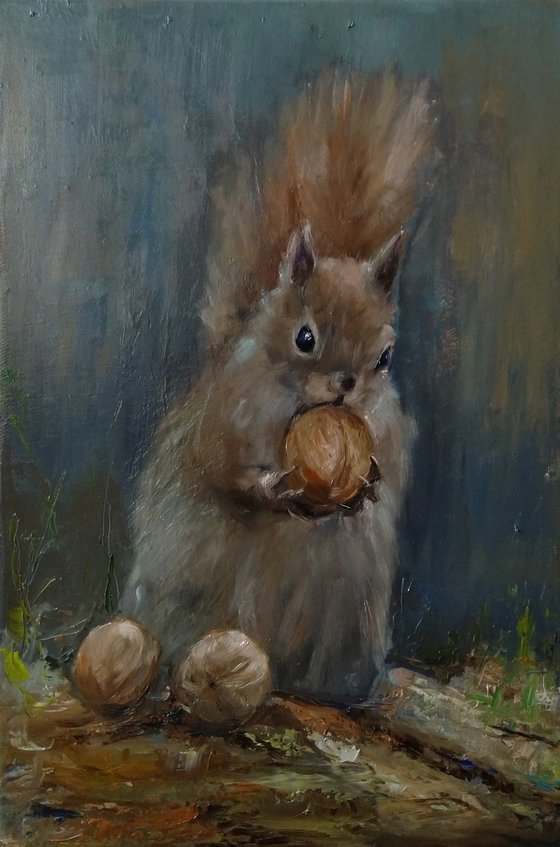 Squirrel(28x42cm, oil painting, impressionistic)