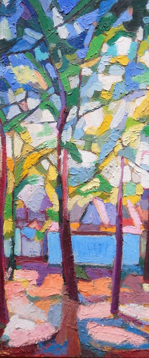 Summer light on the forest path / 30 x 29 cm by Maja Đokić Mihajlović