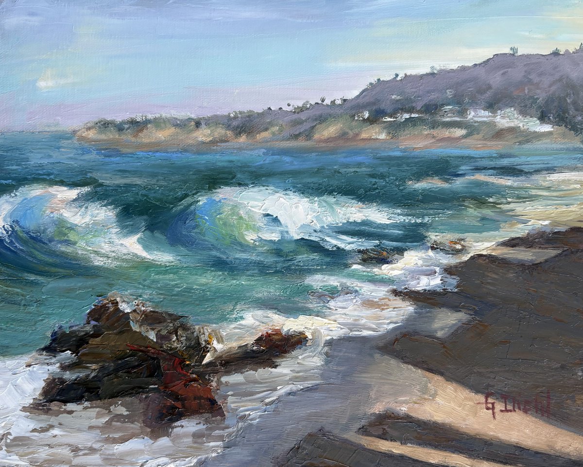 Impressionistic Landscape Oil Painting By Grace Diehl, 10 X 8, Cleo Street Beach, Original Artwork