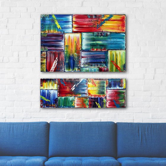 "Rebel Rebel" - FREE USA SHIPPING + Save As A Series - Original Large PMS Abstract Diptych Oil Paintings On Canvas - 36" x 36"