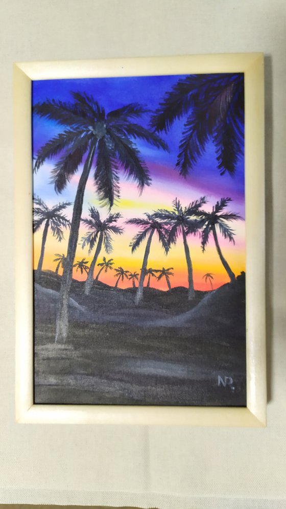 Palms, original impressionistic seascape landscape oil painting, Gift art, framed