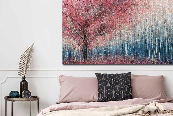 Sakura Original pink abstract tree Tender Light painting Spring blossom Large abstract landscape Cherry Blossom